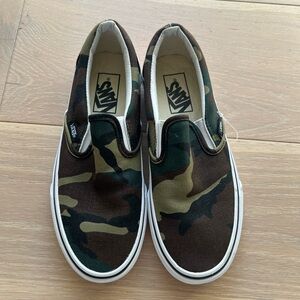 Vans Kids Green and Brown Camo Slip-On Sneakers